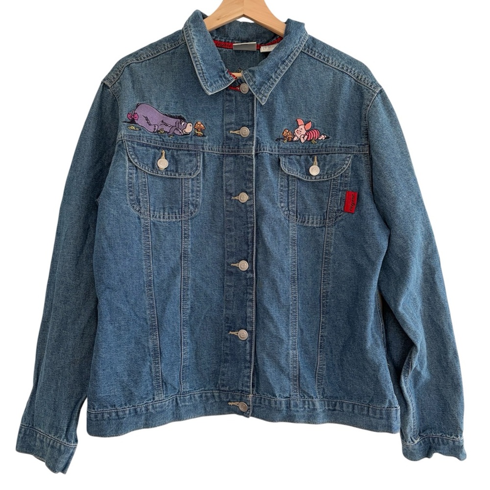 Vintage Disney Store Eeyore Denim Jacket Piglet Mushrooms Embroidery 90s Y2K L
